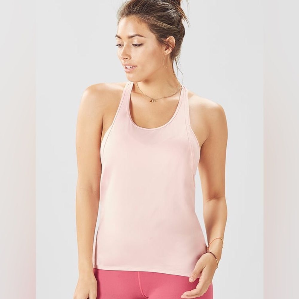 Fabletics Size Large Light Pink Tank Top Tunic Razorback Wide Scoop Lightweight